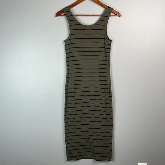 GEORGE Olive Green Ribbed  Bodycon Midi Tank Dress Striped Stretch Size M - Picture 6 of 11